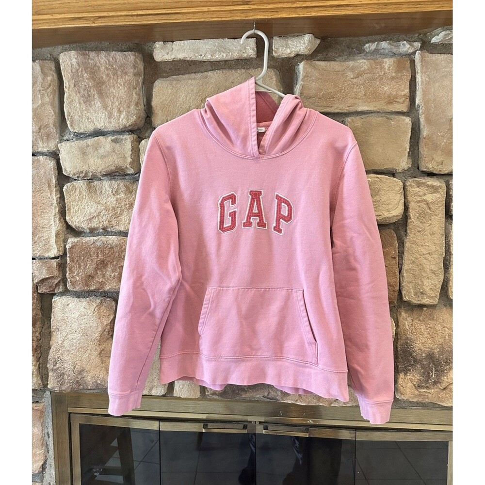 VTG Y2K Gap Stretch Women’s Hoodie Pink Embroidered Logo Spellout L Pullover 00s